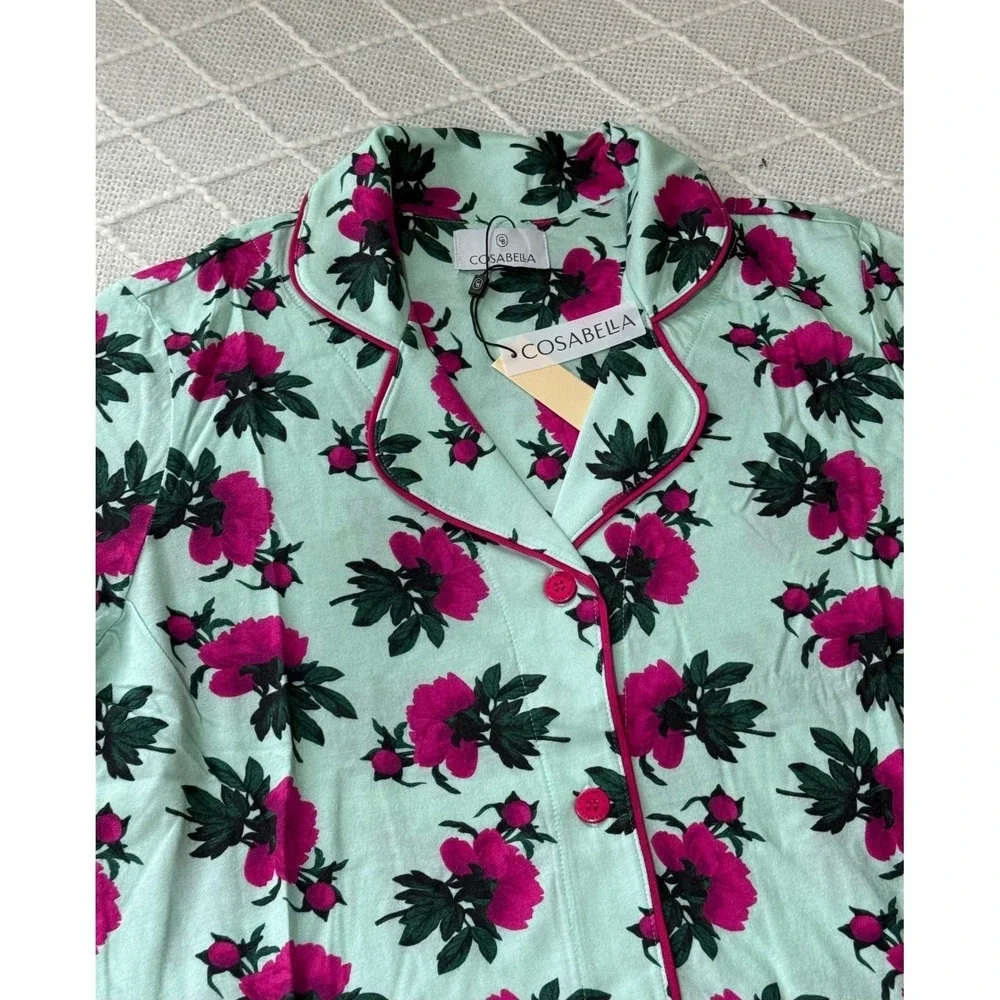 Cosabella Bella Floral Pajama Set Lagoon Mint‎ & Fuchsia Luxury Sleepwear